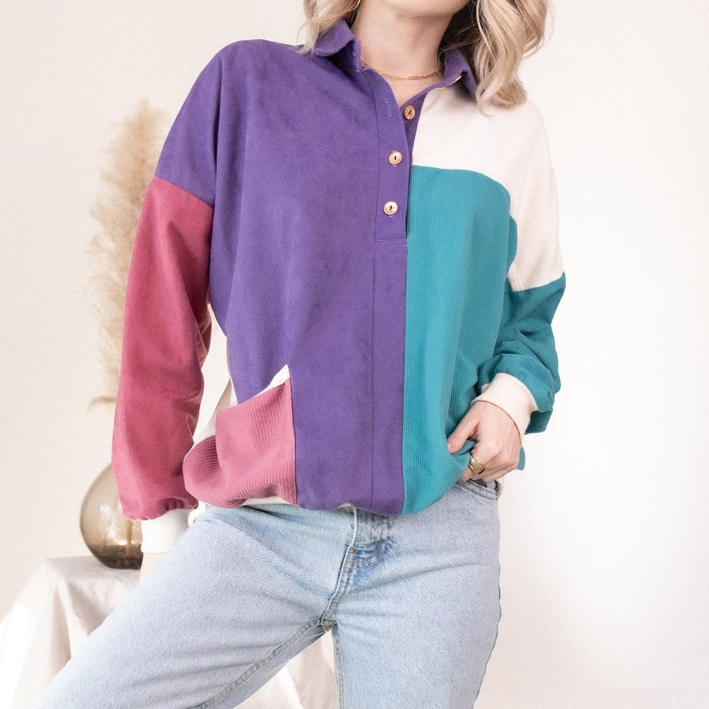 Vintage 80s colorblock henley pullover shirt